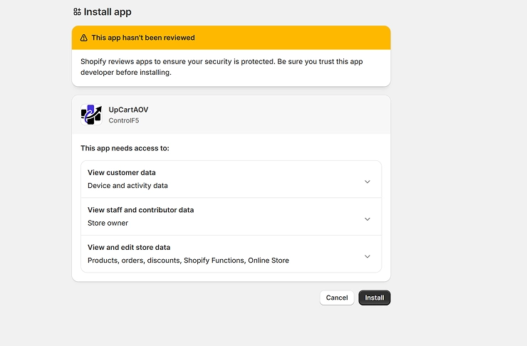 Install UpCartAOV Shopify app