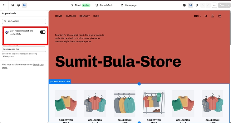 UpCartAOV enable the app embed