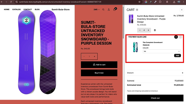 UpCartAOV live app embed switched cart drawer