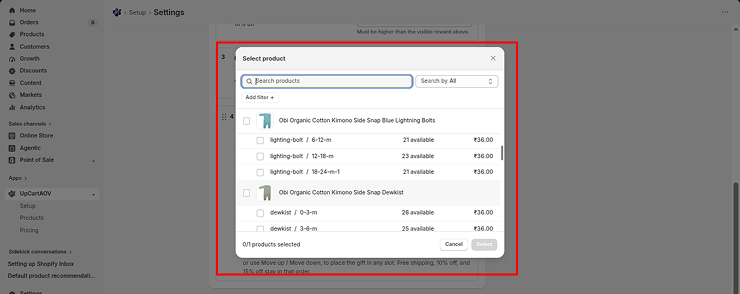 UpCartAOV-select-gift-product-modal