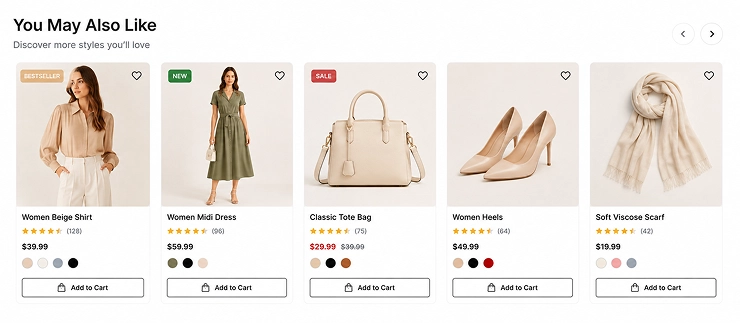 UpCartAOV you may also like feature on Shopify