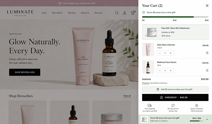luminate-cart-drawer-progress-bar-mockup