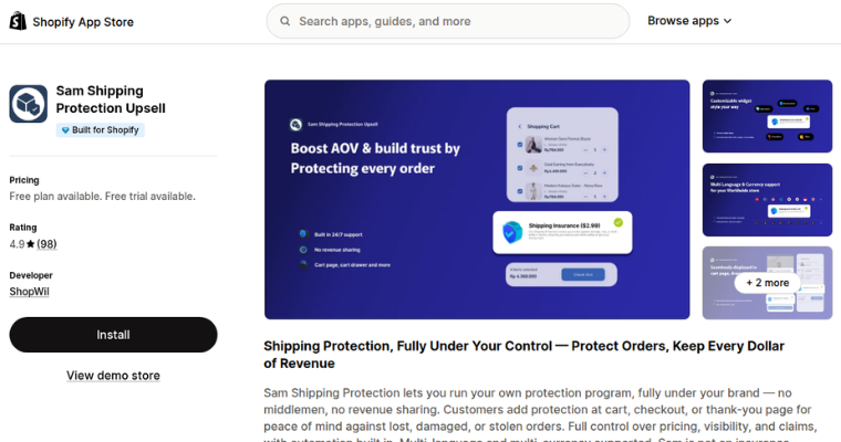 sam-shipping-protection-upsell-shopify-app