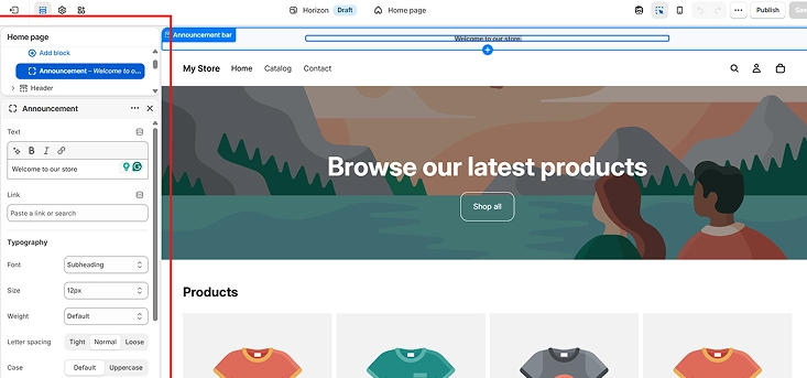 shopify-announcement-bar-text-settings