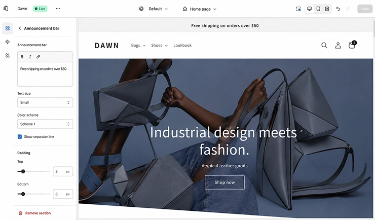 static-announcement-bar-shopify-theme-editor