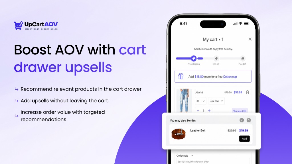 UpCartAOV You May Also Like recommendations on the product page and in the Shopify cart drawer